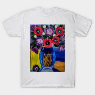 Beautiful flowers set against a colorblock background in a glass vase T-Shirt